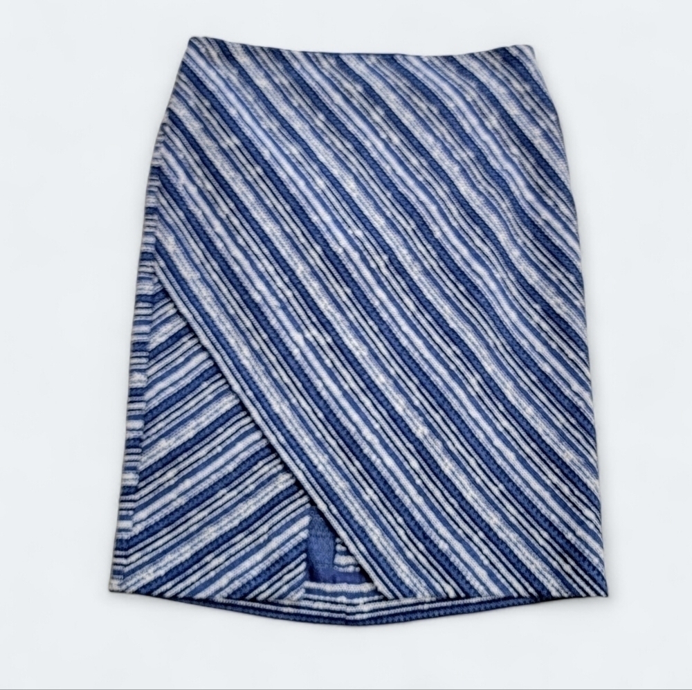 Doncaster Blue White Textured stripe Diagonal Split Career Skirt Size 10